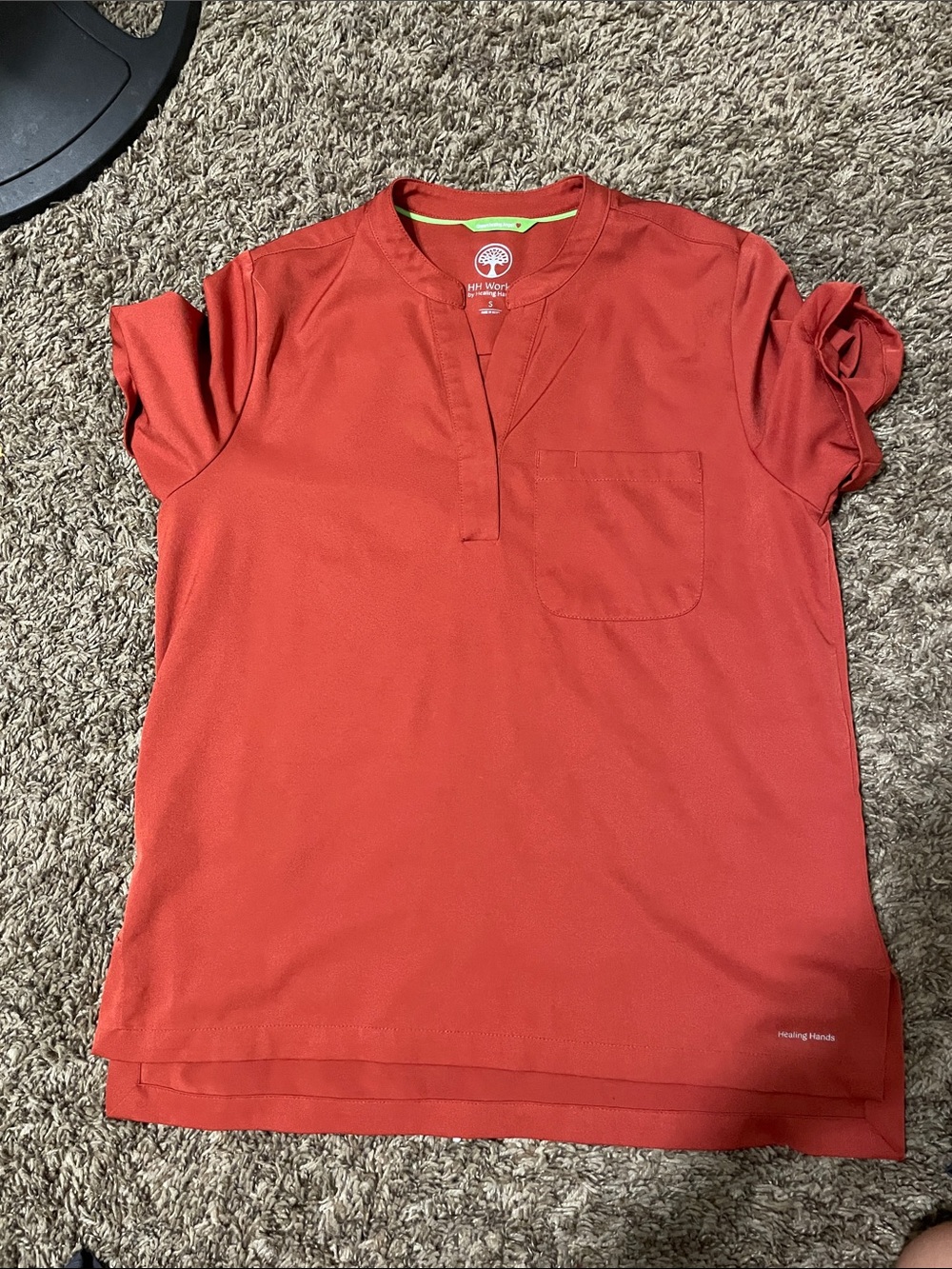 healing hands Orange-Red V-Neck Pocket Scrub Top